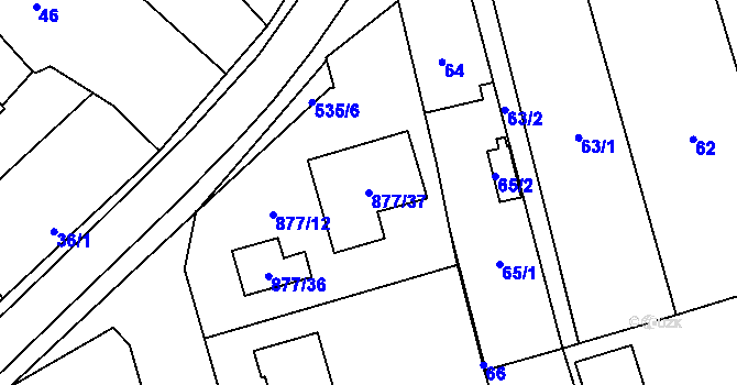 Parcela st. 877/37 v KÚ Hlohová, Katastrální mapa