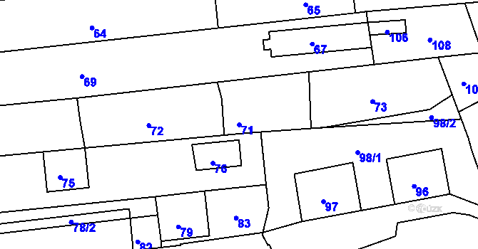 Parcela st. 71 v KÚ Hlohovec, Katastrální mapa