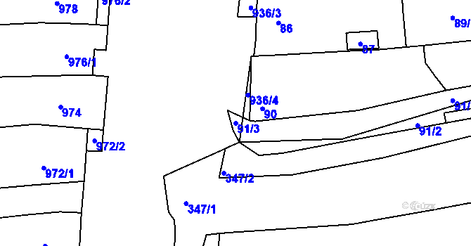 Parcela st. 91/3 v KÚ Hlohovec, Katastrální mapa