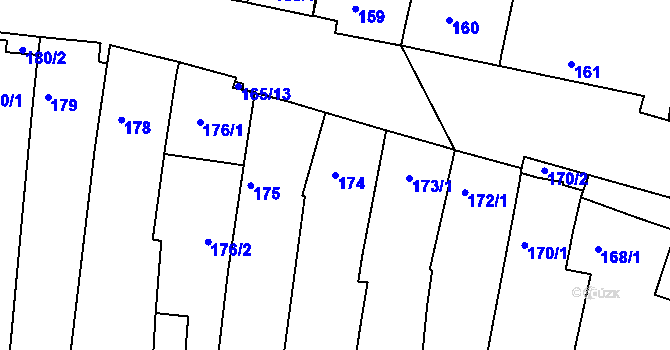 Parcela st. 174 v KÚ Hlohovec, Katastrální mapa