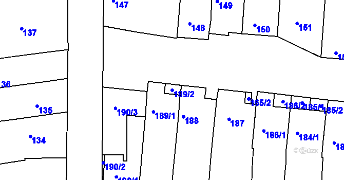 Parcela st. 189/2 v KÚ Hlohovec, Katastrální mapa