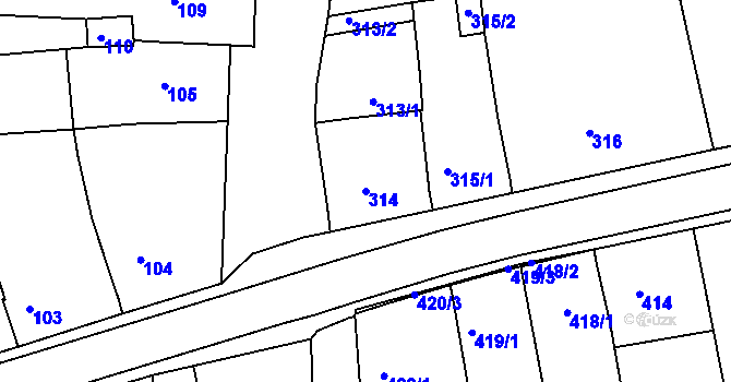 Parcela st. 314 v KÚ Hlohovec, Katastrální mapa