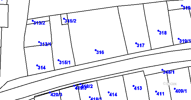 Parcela st. 316 v KÚ Hlohovec, Katastrální mapa