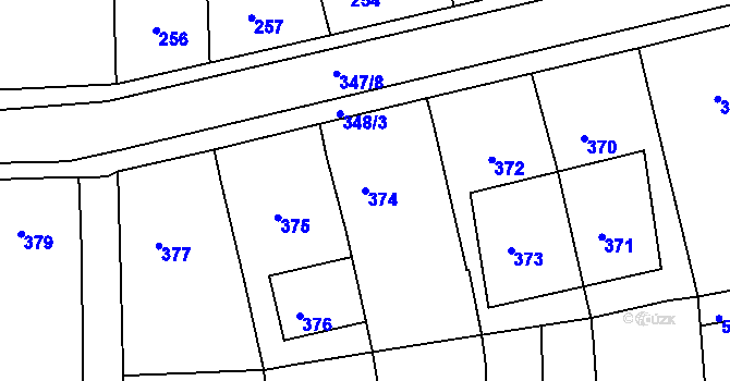 Parcela st. 374 v KÚ Hlohovec, Katastrální mapa