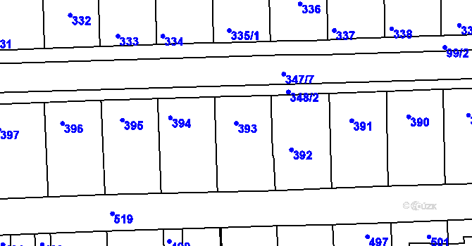 Parcela st. 393 v KÚ Hlohovec, Katastrální mapa