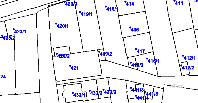 Parcela st. 419/2 v KÚ Hlohovec, Katastrální mapa