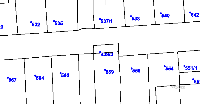 Parcela st. 439/3 v KÚ Hlohovec, Katastrální mapa