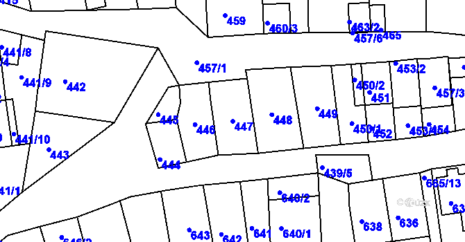 Parcela st. 447 v KÚ Hlohovec, Katastrální mapa
