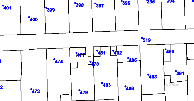 Parcela st. 481 v KÚ Hlohovec, Katastrální mapa