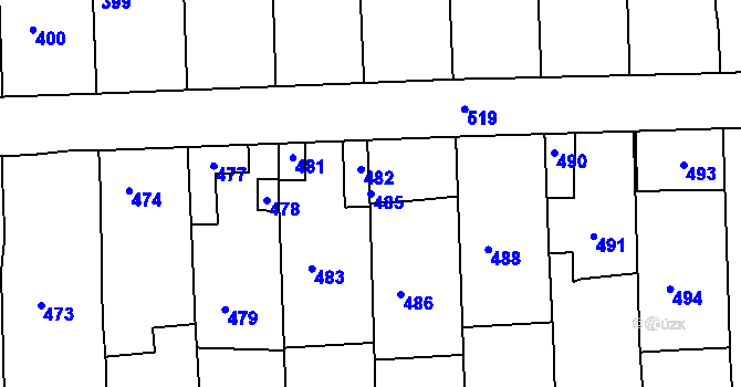 Parcela st. 485 v KÚ Hlohovec, Katastrální mapa