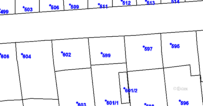 Parcela st. 599 v KÚ Hlohovec, Katastrální mapa