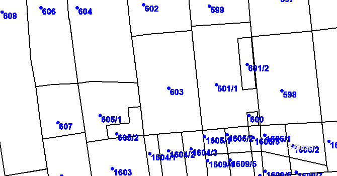 Parcela st. 603 v KÚ Hlohovec, Katastrální mapa