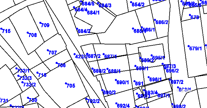 Parcela st. 687/1 v KÚ Hlohovec, Katastrální mapa