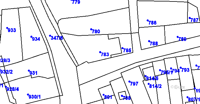 Parcela st. 783 v KÚ Hlohovec, Katastrální mapa