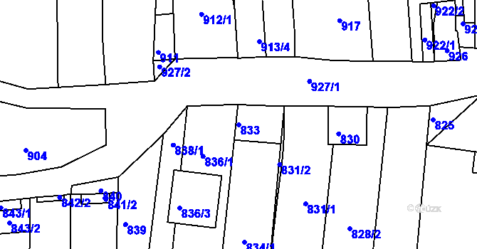 Parcela st. 833 v KÚ Hlohovec, Katastrální mapa