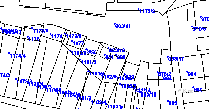 Parcela st. 881 v KÚ Hlohovec, Katastrální mapa