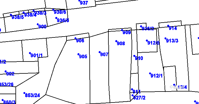 Parcela st. 907 v KÚ Hlohovec, Katastrální mapa