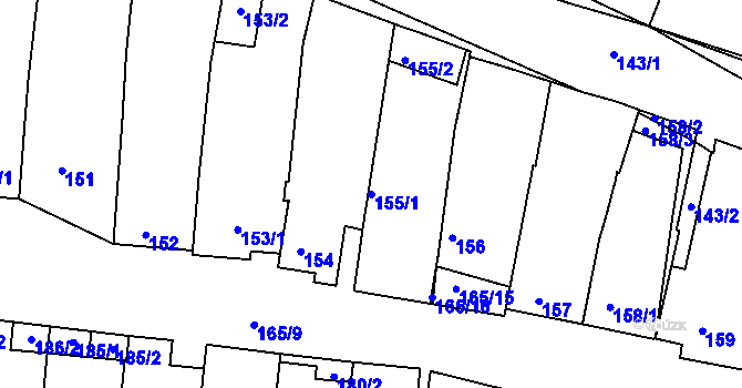 Parcela st. 155/1 v KÚ Hlohovec, Katastrální mapa