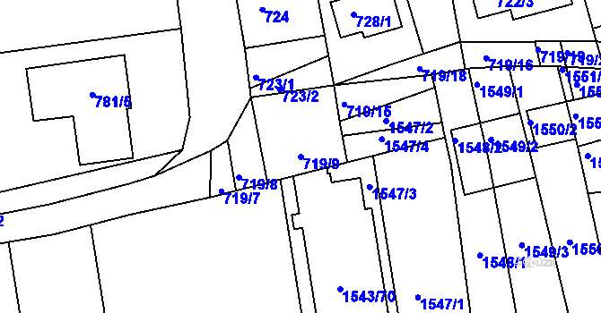 Parcela st. 719/9 v KÚ Hlohovec, Katastrální mapa