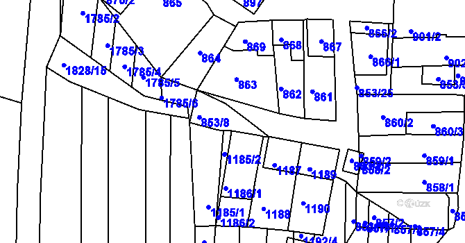 Parcela st. 853/9 v KÚ Hlohovec, Katastrální mapa