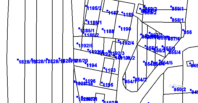 Parcela st. 1192/2 v KÚ Hlohovec, Katastrální mapa