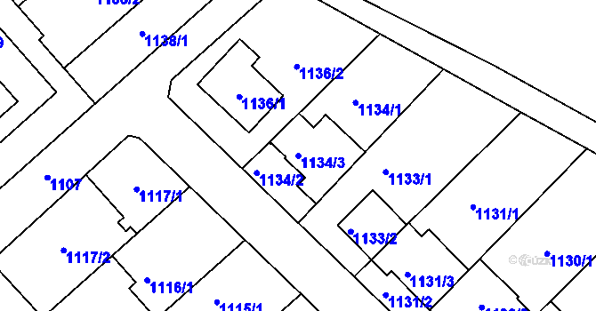 Parcela st. 1134/3 v KÚ Hlohovec, Katastrální mapa