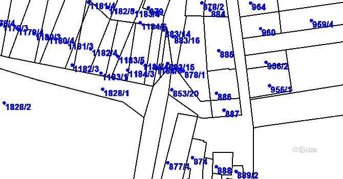 Parcela st. 853/20 v KÚ Hlohovec, Katastrální mapa