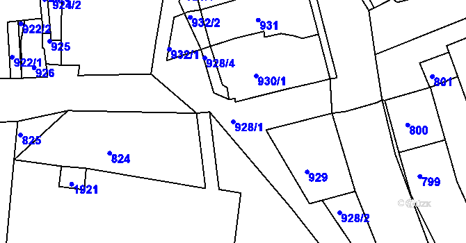 Parcela st. 928/1 v KÚ Hlohovec, Katastrální mapa