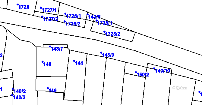 Parcela st. 143/9 v KÚ Hlohovec, Katastrální mapa