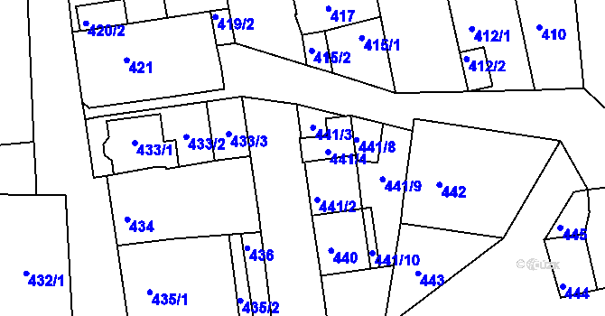 Parcela st. 439/6 v KÚ Hlohovec, Katastrální mapa