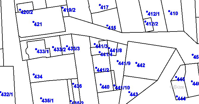 Parcela st. 441/4 v KÚ Hlohovec, Katastrální mapa