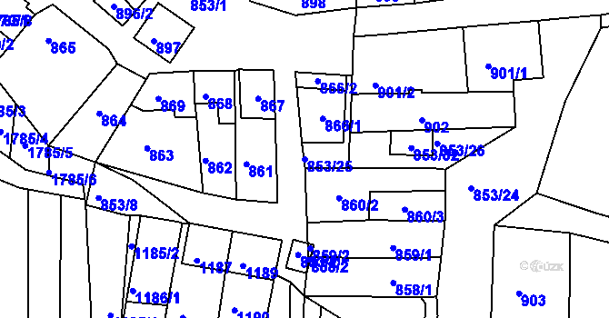 Parcela st. 853/25 v KÚ Hlohovec, Katastrální mapa