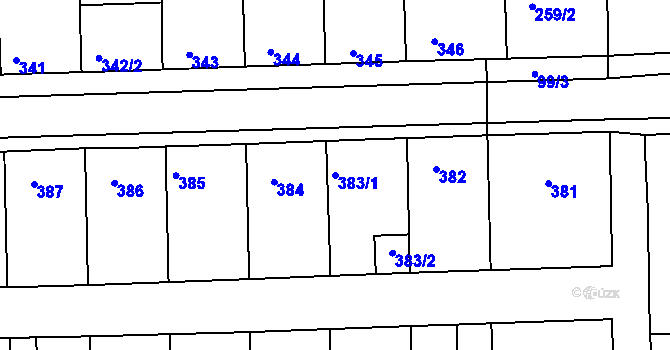 Parcela st. 383/1 v KÚ Hlohovec, Katastrální mapa