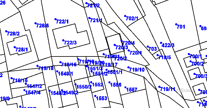 Parcela st. 719/21 v KÚ Hlohovec, Katastrální mapa