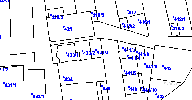 Parcela st. 433/3 v KÚ Hlohovec, Katastrální mapa