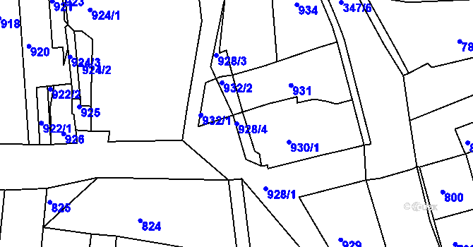 Parcela st. 928/4 v KÚ Hlohovec, Katastrální mapa