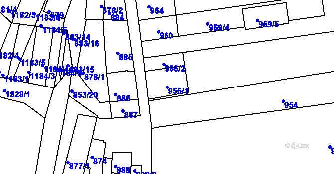 Parcela st. 956/1 v KÚ Hlohovec, Katastrální mapa