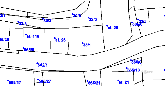 Parcela st. 33/1 v KÚ Hlohovice, Katastrální mapa