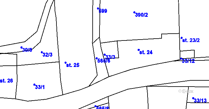 Parcela st. 33/3 v KÚ Hlohovice, Katastrální mapa