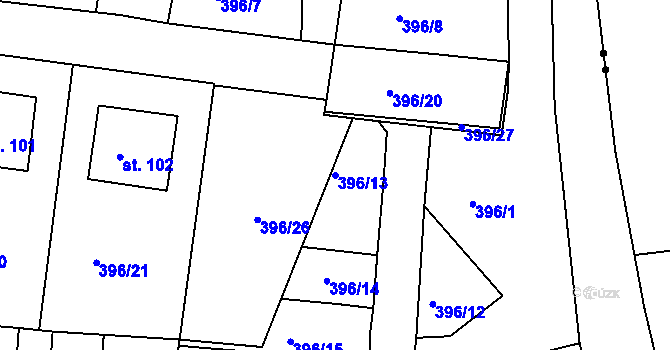 Parcela st. 396/13 v KÚ Hlohovice, Katastrální mapa