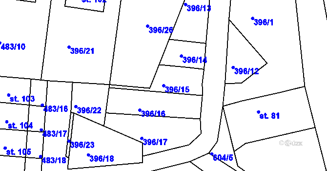 Parcela st. 396/15 v KÚ Hlohovice, Katastrální mapa