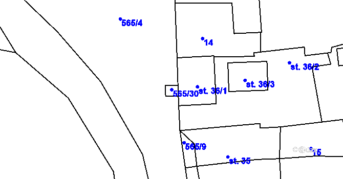 Parcela st. 565/30 v KÚ Hlohovice, Katastrální mapa