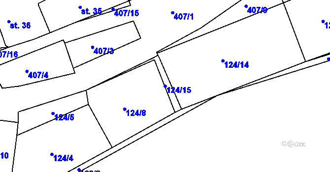 Parcela st. 124/15 v KÚ Mostiště u Hlohovic, Katastrální mapa