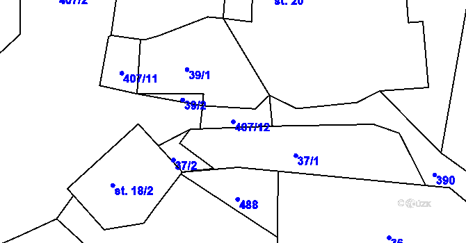 Parcela st. 407/12 v KÚ Mostiště u Hlohovic, Katastrální mapa