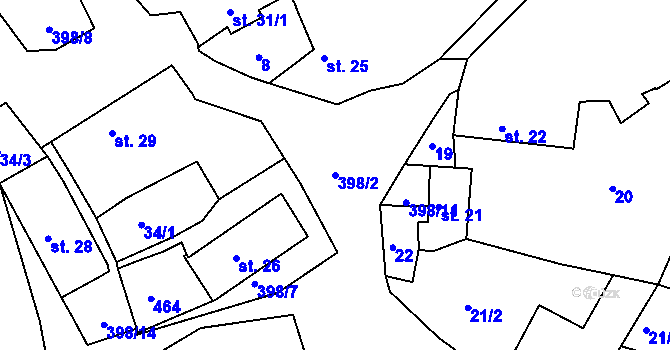 Parcela st. 398/2 v KÚ Svinná u Hlohovic, Katastrální mapa