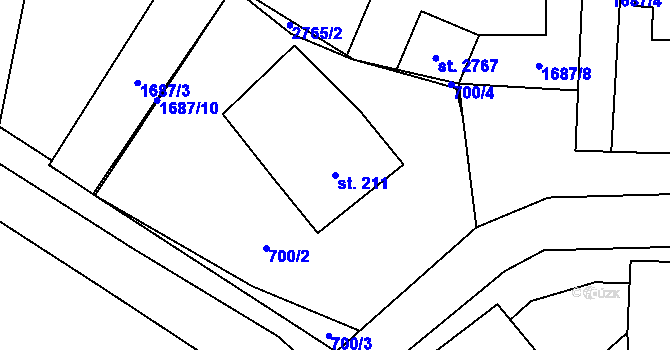 Parcela st. 211 v KÚ Hlubočany, Katastrální mapa
