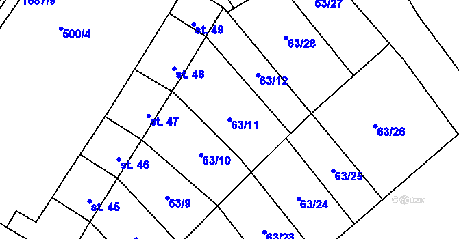 Parcela st. 63/11 v KÚ Hlubočany, Katastrální mapa