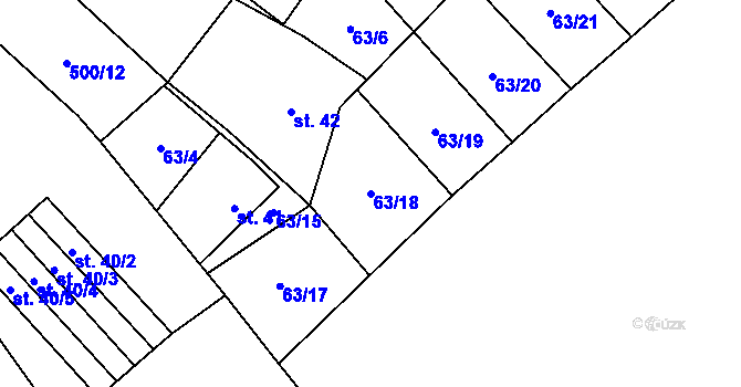 Parcela st. 63/18 v KÚ Hlubočany, Katastrální mapa