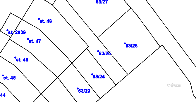 Parcela st. 63/25 v KÚ Hlubočany, Katastrální mapa