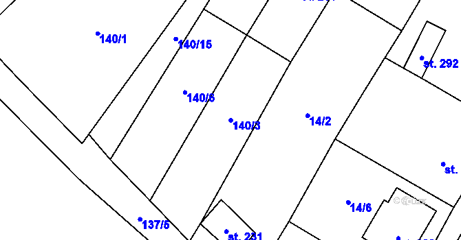 Parcela st. 140/3 v KÚ Hlubočany, Katastrální mapa